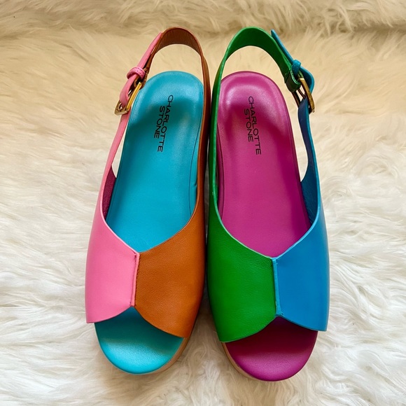 New! CHARLOTTE STONE Cedric Colorblock Platform Sandals Clogs in Cabana - Picture 9 of 16